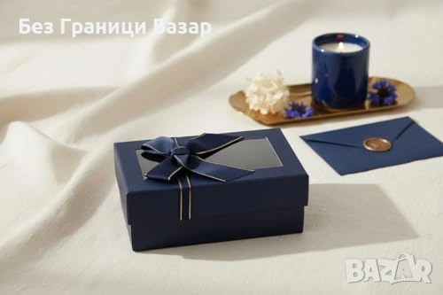 Нови луксозни 12 броя подаръчни кутии тъмносини с прозрачен капак и златна панделка, снимка 6 - Други - 54966757