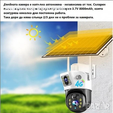 Двойна соларна 4G автономна камера със СИм карта, снимка 2 - Соларни лампи - 54331388