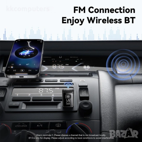 ESSAGER Bluetooth FM Трансмитер за Автомобил с Вграден Микрофон и HD Разговори, снимка 3 - Зарядни за кола - 54087711