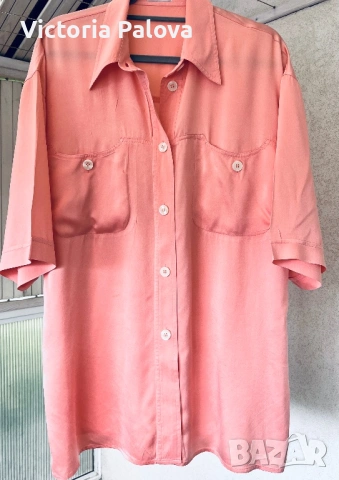 Alberto Fabiani 100% коприна – luxury oversized риза в цвят Peach Amber Италия, снимка 6 - Ризи - 54725647