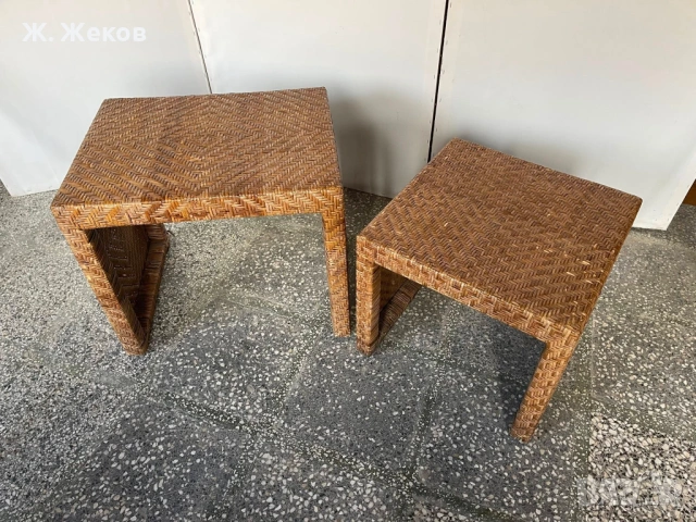 Две ратанови помощни масички, снимка 3 - Маси - 54649980