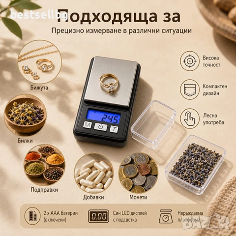 Малка кухненска електронна везна теглена за злато бижута 0.01 до 200гр, снимка 3 - Везни - 40107341