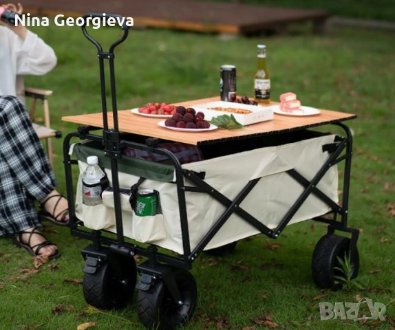 Многофункционална сгъваема количка 2 в 1 с масичка за къмпинг и пикник TV136