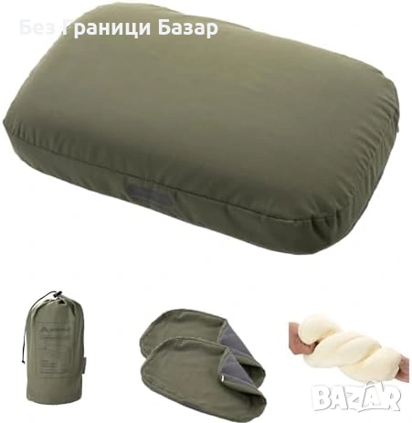 Нова Компактна възглавница за път кола къмпинг с калъфка зелена мемори пяна