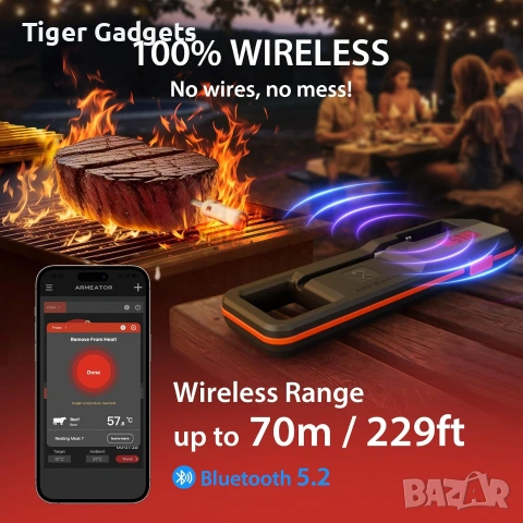 ARMEATOR A1 Безжичен Bluetooth термометър за месо – Смарт термометър за BBQ, грил, пушилня и фурна, снимка 3 - Други стоки за дома - 55031499