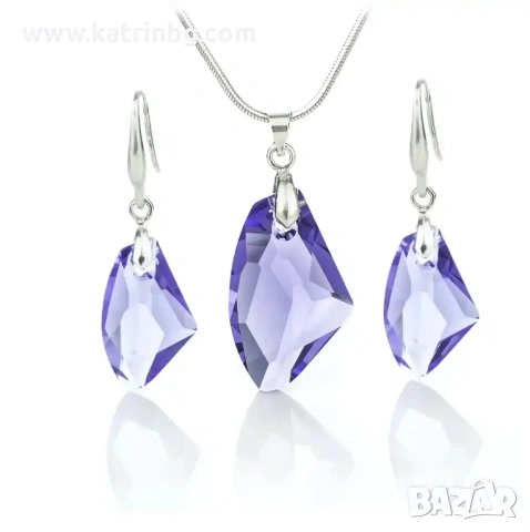 Комплект бижута Сваровски Galaktik Tanzanite – колие и обеци с лилави кристали, снимка 3 - Бижутерийни комплекти - 54718524