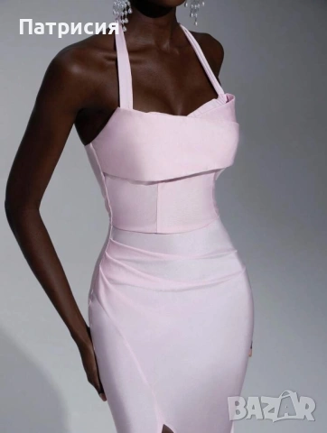 Чисто нова Елегантна, официална, дълга розова рокля с цепка, размер L  Л, еластан, за бал или сватба, снимка 5 - Рокли - 54220351