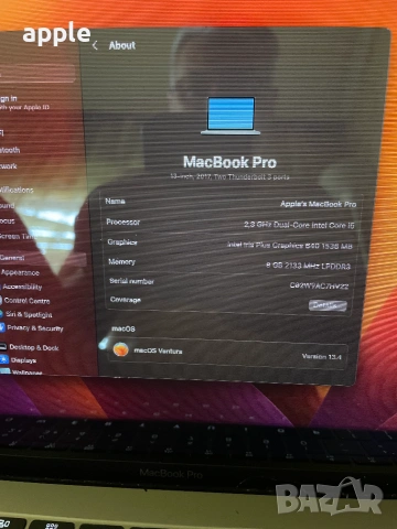 13" Core i5 MacBook Pro A1708 /Mid-2017/-i5/8GB RAM/128GB SSD, снимка 8 - Лаптопи за дома - 55010589