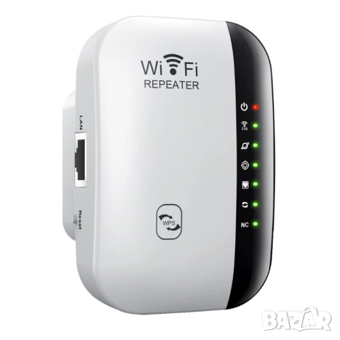 Универсален WiFi Усилвател на Сигнал (Repeater), 300Mbps, Безжичен Удължител на Обхват с LAN Порт