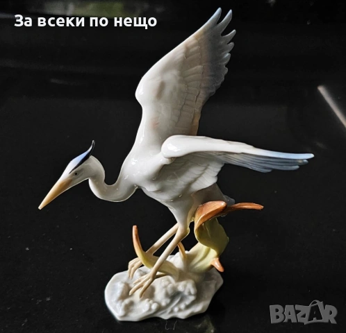Hutschenreuther Achtziger Germany Porcelain Heron / Crane Bird “Жеръвът” Код P2239, снимка 4 - Колекции - 54232878