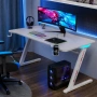 Геймърско бюро 140 см с RGB LED осветление, поставка за чаша и държач за слушалки – Бяло, снимка 2