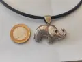 Сребърен медальон 925 слон с кожена верижка, снимка 3