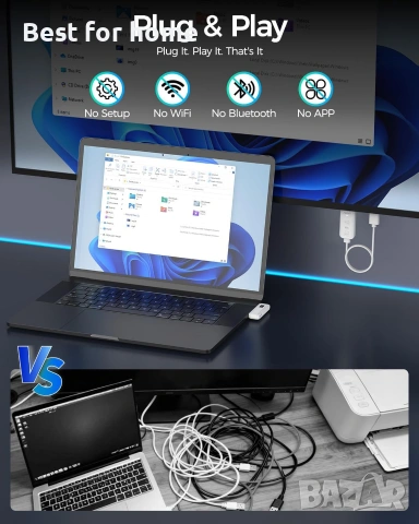 Alxum USB-C безжичен HDMI предавател и приемник, комплект 2 в 1: Plug & Play и AirPlay/Miracast , снимка 4 - Кабели и адаптери - 54987662