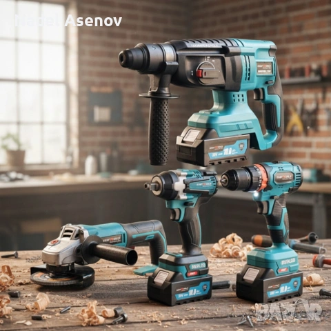 Комплект 4 в 1 - акумулаторен перфоратор, винтоверт, гайковерт и ъглошлайф 36V, снимка 5 - Надомна работа - 53980155