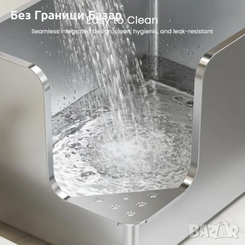 Нова голяма Котешка тоалетна от неръждаема стомана L 58 см с висок борд и колелца, снимка 9 - За котки - 54057553