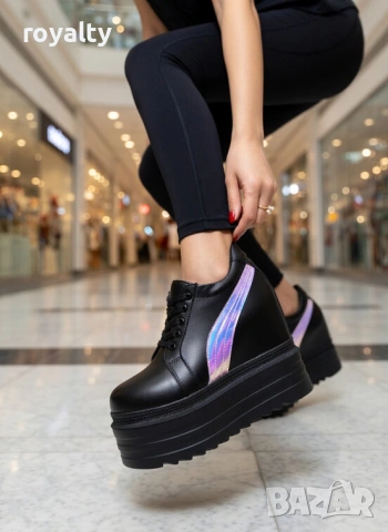 Кецове на платформа - черно с лилаво, снимка 2 - Кецове - 54028828