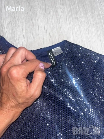 Синя рокля с блясък H&M, размер XS (34), снимка 3 - Рокли - 54920425