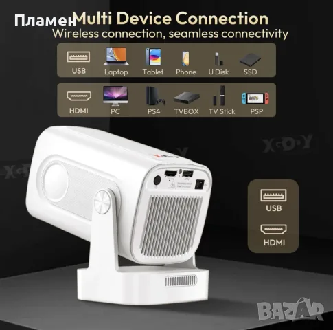 XGODY Gimbal 5 Pro – Смарт проектор Full HD 1080P, WiFi 6, Bluetooth 5.4, Автофокус и Auto Keystone, снимка 13 - Плейъри, домашно кино, прожектори - 55486032