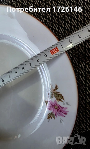 Порцеланова чиния с червен кант Разград Горски слез , снимка 4 - Чинии - 54055477