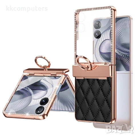 Xiaomi Mix Flip 2 калъф – PC+кожа, кристали, пръстен държач, протектор, 5 цвята, снимка 2 - Калъфи, кейсове - 54594338