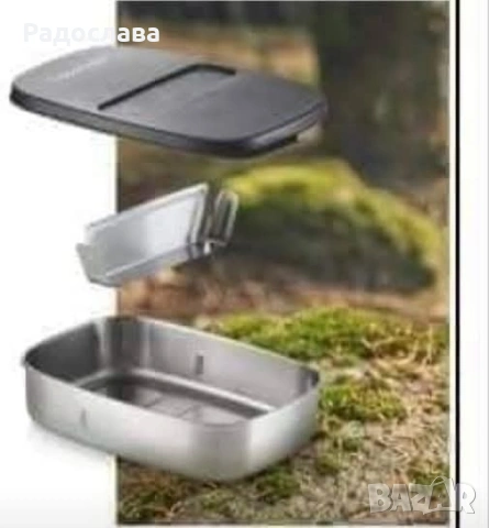 Метална кутия с разделител от Tupperware , снимка 3 - Кутии за съхранение - 54821605