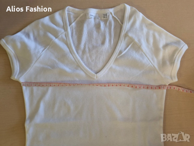 Оригинална бяла дамска тениска ZARA Basics, снимка 4 - Тениски - 55055869