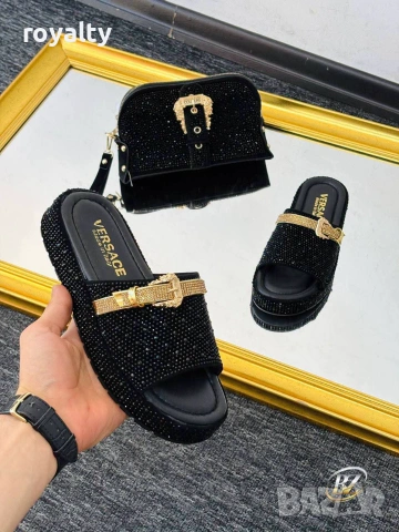 Versace Нови Дамски Черни Чехли 