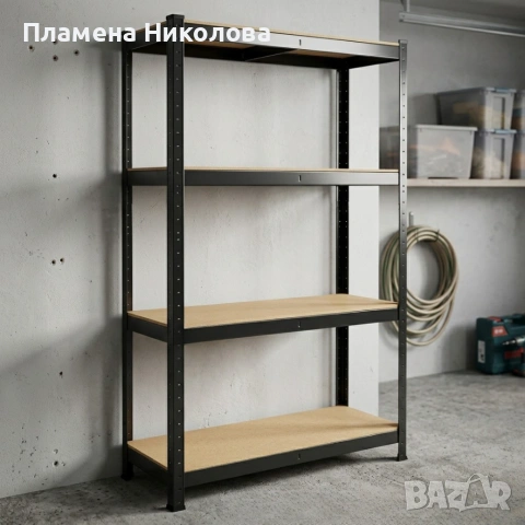 Здрав метален стелаж до 540 кг – Безвинтов гаражен рафт с 4 нива 150x75x30 см, снимка 3 - Етажерки - 55006303