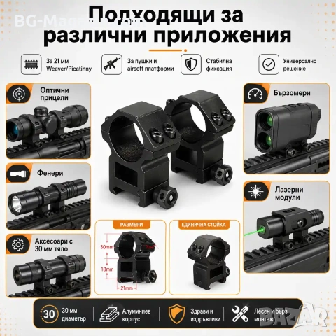 Комплект от две стойки R10 монтаж на оптика фенер бързомер прицел върху оръжие ловна пушка въздушна, снимка 5 - Оборудване и аксесоари за оръжия - 51091738