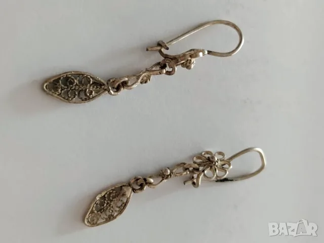 Сребърни ретро висящи обеци, снимка 3 - Обеци - 55320789