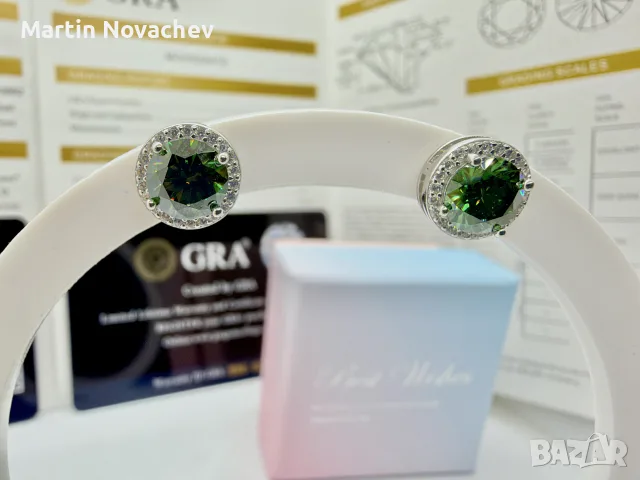 Сребърни обеци с мойсанит (Диамант) 1 карат, снимка 3 - Обеци - 55637906