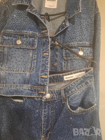 Дамски сет от деним с камъчета Bershka, снимка 4 - Комплекти - 55127377