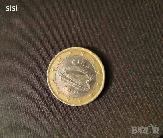 Монета от 1евро,Ирландия с Арфа,2002