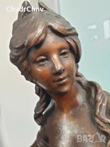 47см-4кг Moreau ЦАМ статуетка/стара френска скулптура/фигура на жена с ангел-херувим, снимка 12 - Статуетки - 54166401