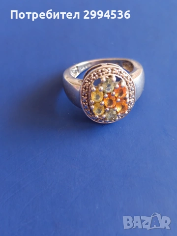Сребърен пръстен с натурални многоцветни сапфири