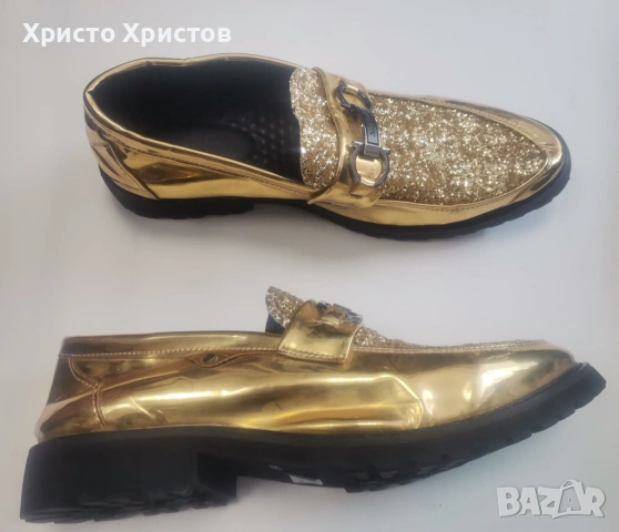 Мъжки златисти обувки ✔️ Размер 42, снимка 2 - Официални обувки - 54028004
