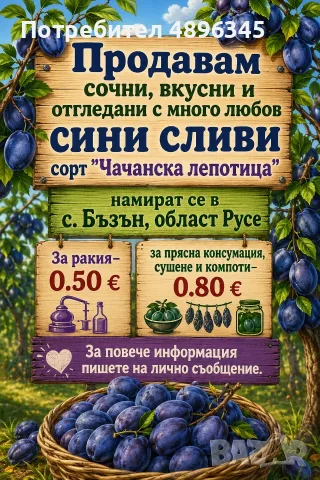 Продавам сини сливи сорт "Чачанска лепотица"