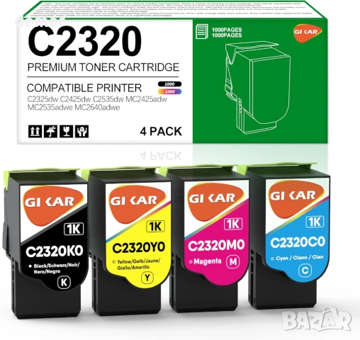 Тонер касети C2325 за Lexmark C2325dw, черна, циан, пурпурна, жълта, 4 броя