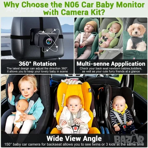 Rohent Baby Camera 1080P – Камера за наблюдение на бебе в автомобил с 4.3" дисплей и нощно виждане, снимка 6 - Други - 55622509