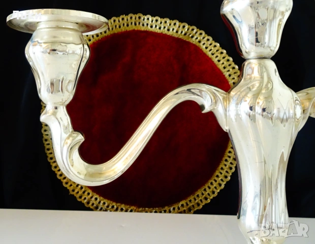 Посребрен троен свещник тройка WMF,800 гр.,Art Nouveau. , снимка 5 - Антикварни и старинни предмети - 53990119