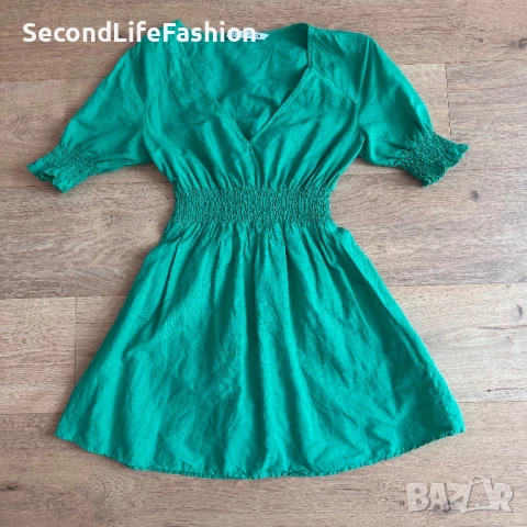 Рокля Zara лен памук зелена размер XS