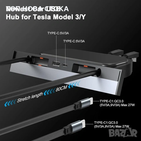 USB хъб за зареждане за Tesla, снимка 4 - Аксесоари и консумативи - 54979902