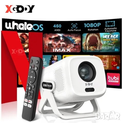 Видео проектор, Gimbal N5, Full HD резолюция, размер на проекцията 40-130 инча, безжична свързаност, снимка 2 - Плейъри, домашно кино, прожектори - 55450551