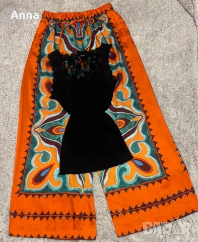 Набор🔥. Леки копринени панталони от Zara, женствен топ с дантелен гръб🌸👌, снимка 2 - Други - 54240750