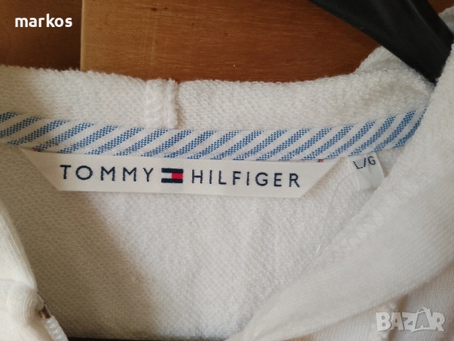 Оригинално дамско памучно яке Tommy Hilfiger с качулка / дамска жилетка - Размер L, снимка 4 - Якета - 55148753