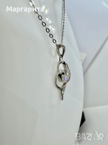 Сребърно колие с мойсанит (диамант) 1 карат, снимка 11 - Колиета, медальони, синджири - 54182718