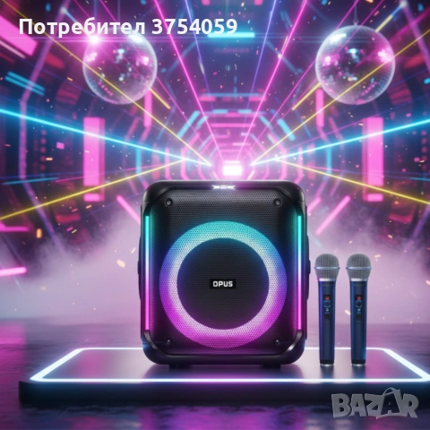 Караоке тонколона с Bluetooth, дистанционно управление и 2 безжични микрофона, 30W звук и LED , снимка 2 - Тонколони - 55196171