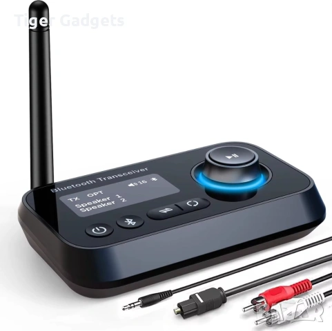 BT17 Bluetooth 5.3 Аудио Адаптер 3 в 1 с LCD дисплей – TX/RX/Bypass, AUX/RCA/Оптичен, двойно свързва
