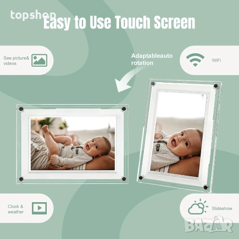 Чисто Нова Смарт Фоторамка AMABOO 10.1" с Луксозен Акрилен Корпус, WiFi, 32GB Памет и Frameo, снимка 3 - Плейъри, домашно кино, прожектори - 55053440