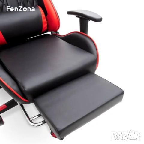 Ергономичен геймърски стол с функция за масаж и подложка за крака - червен, снимка 12 - Столове - 54096544